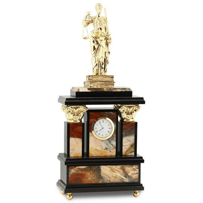 фото Настольные часы "фемида" из яшмы, долерита и бронзы (38 см) nobrand