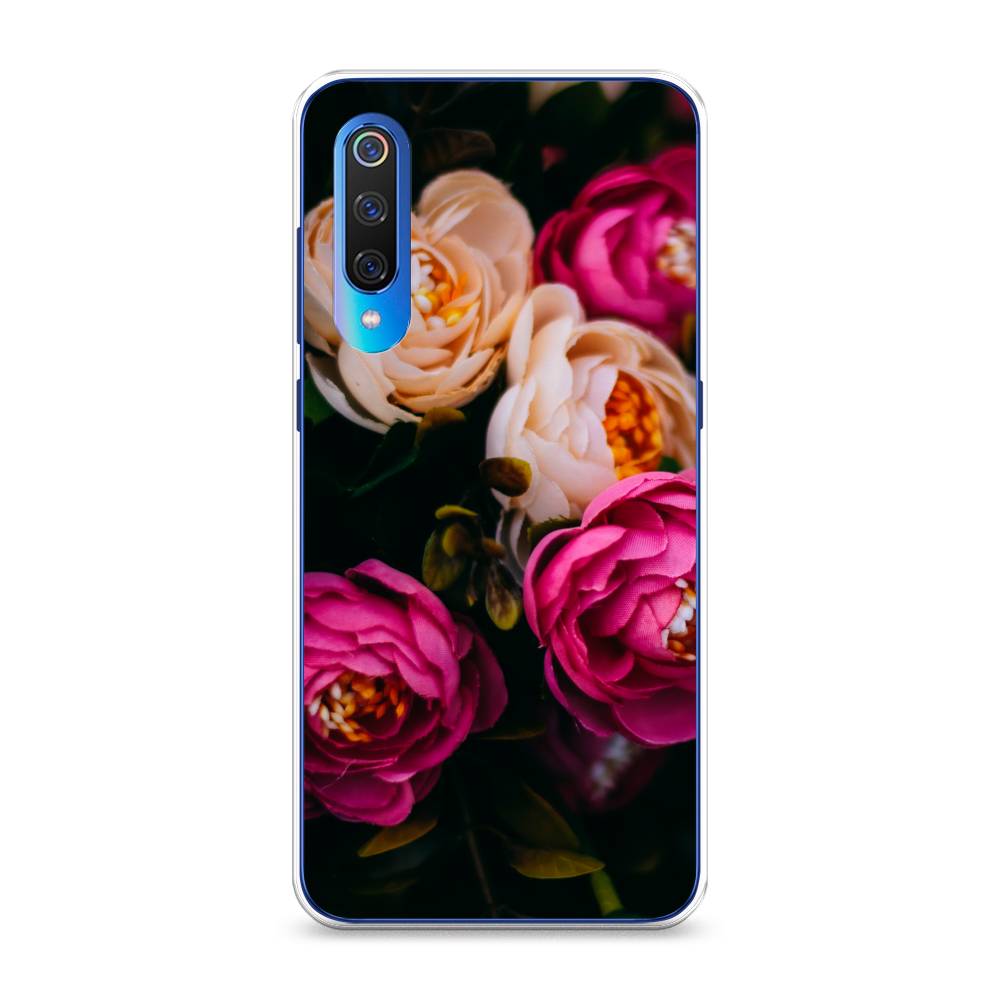 фото Силиконовый чехол "розовые пионы на черном" на xiaomi mi 9 awog