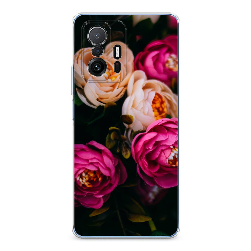 фото Силиконовый чехол "розовые пионы на черном" на xiaomi mi 11t awog