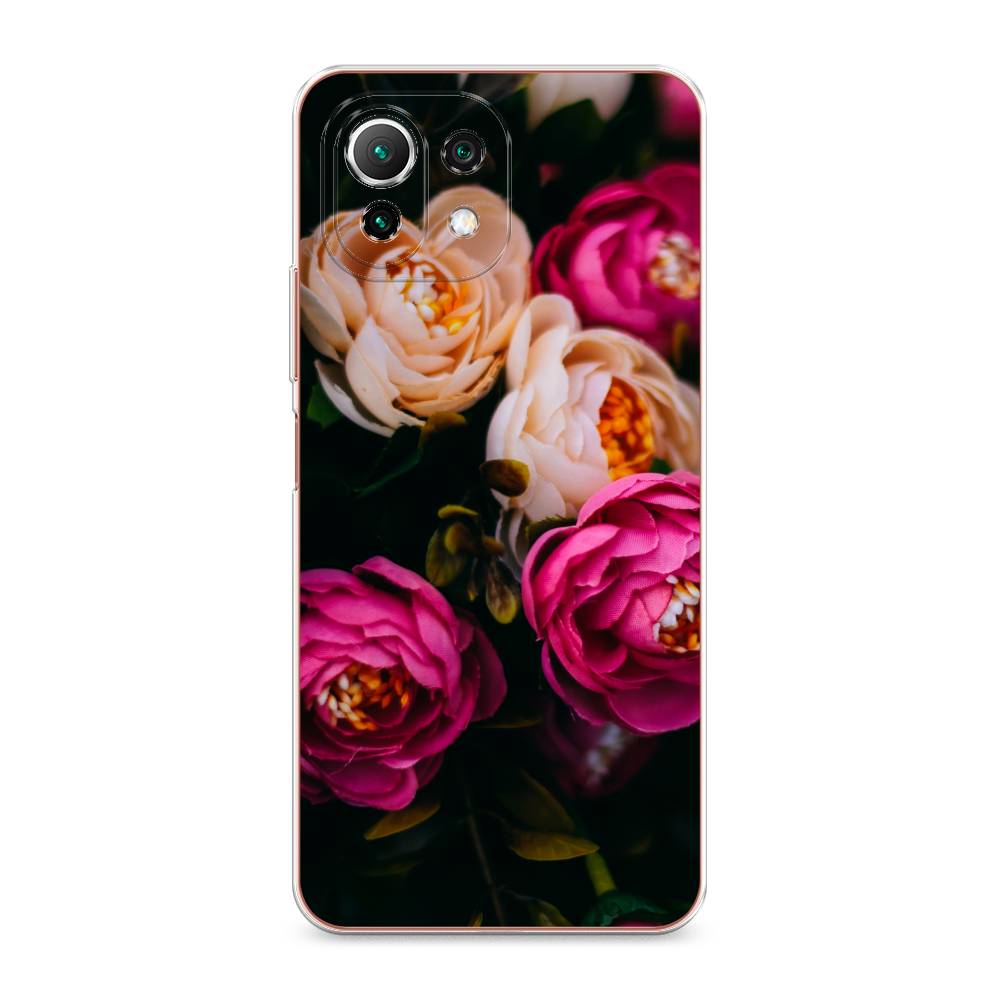 фото Силиконовый чехол "розовые пионы на черном" на xiaomi mi 11 lite awog
