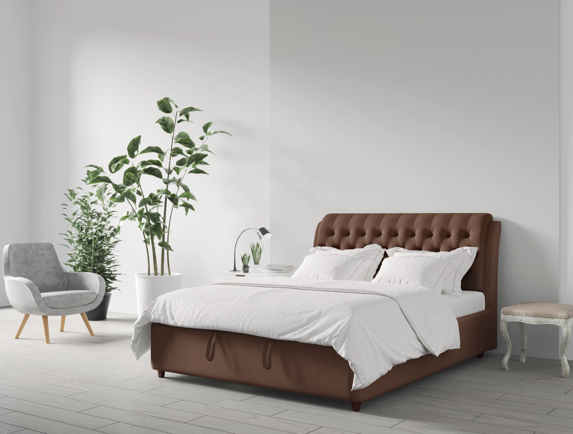 

кровать Armos Ellen 3 180х200 без ПМ, Велюр Teddy 727 Тёмно-коричневый, Ellen 3