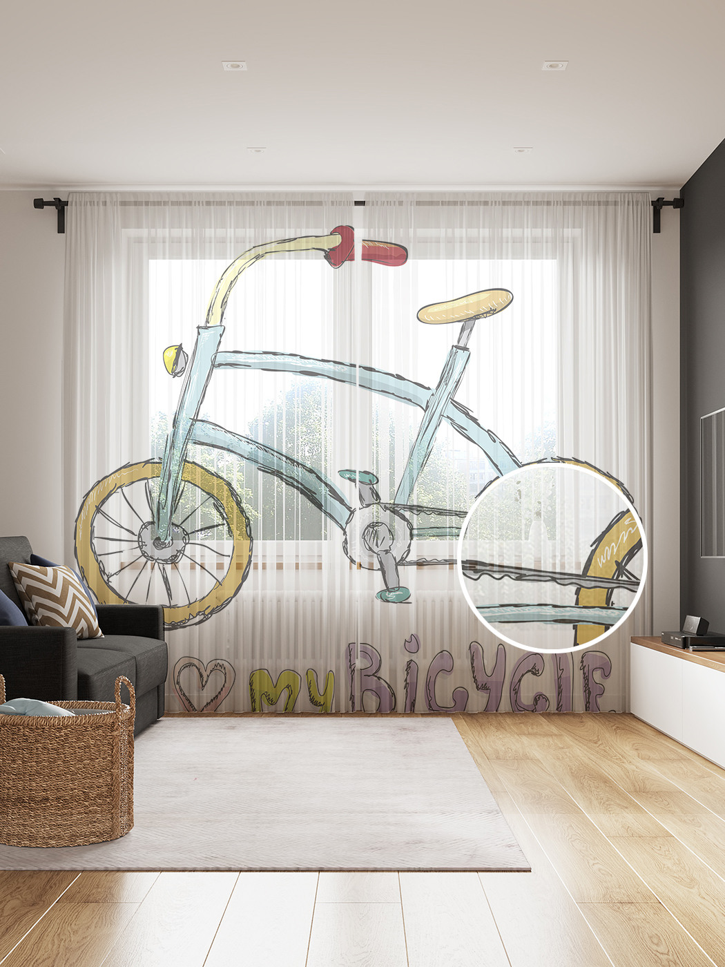 фото Фототюль joyarty "детский велосипед", 145x265см (2 полотна со шторной лентой + 50 крючков)