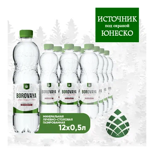 Вода минеральная БОРОВАЯ лечебно-столовая, газированная, 0,5 л х 12 шт