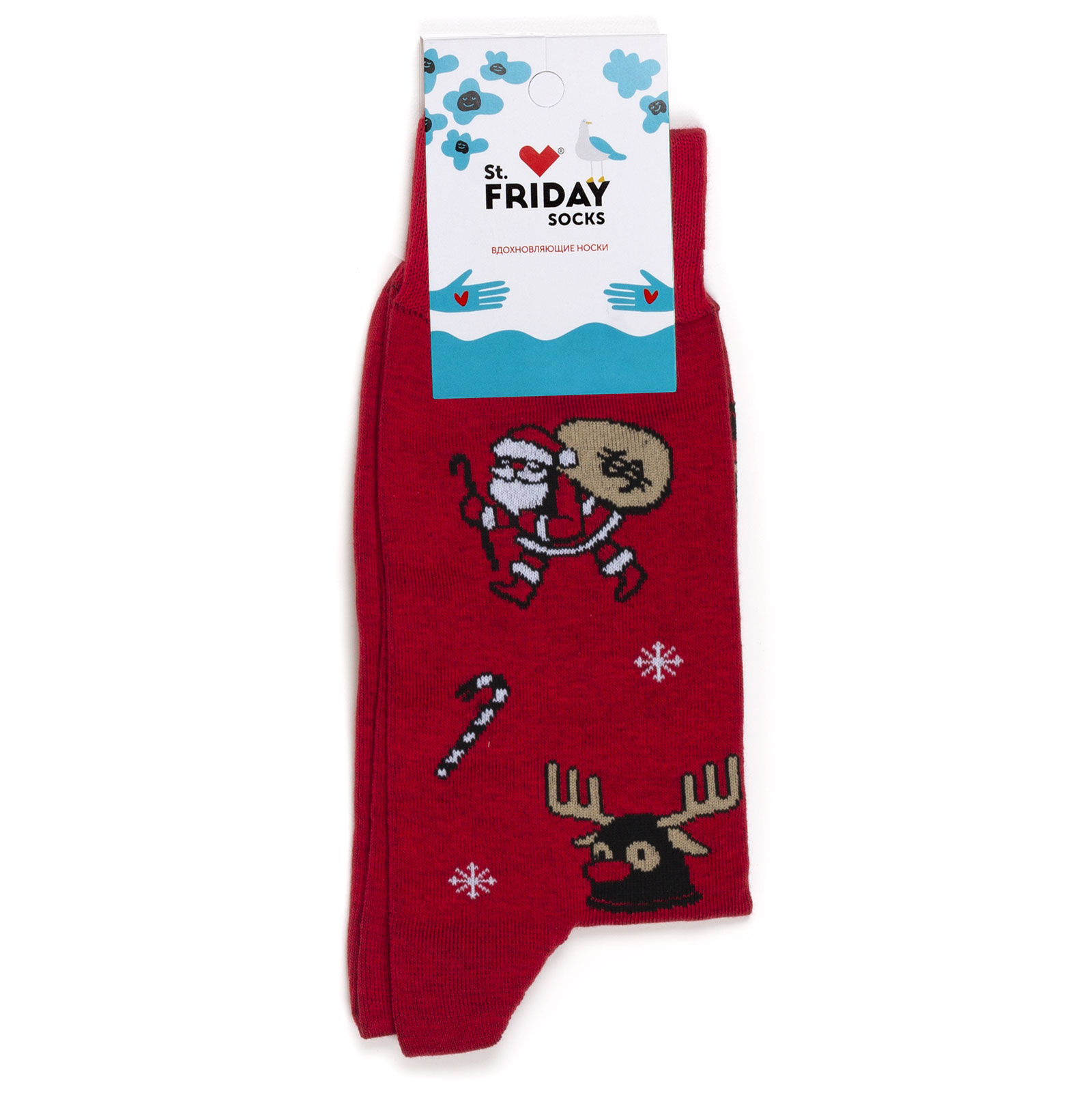 Носки унисекс St. Friday Socks Дедушка с подарками красные 34-37