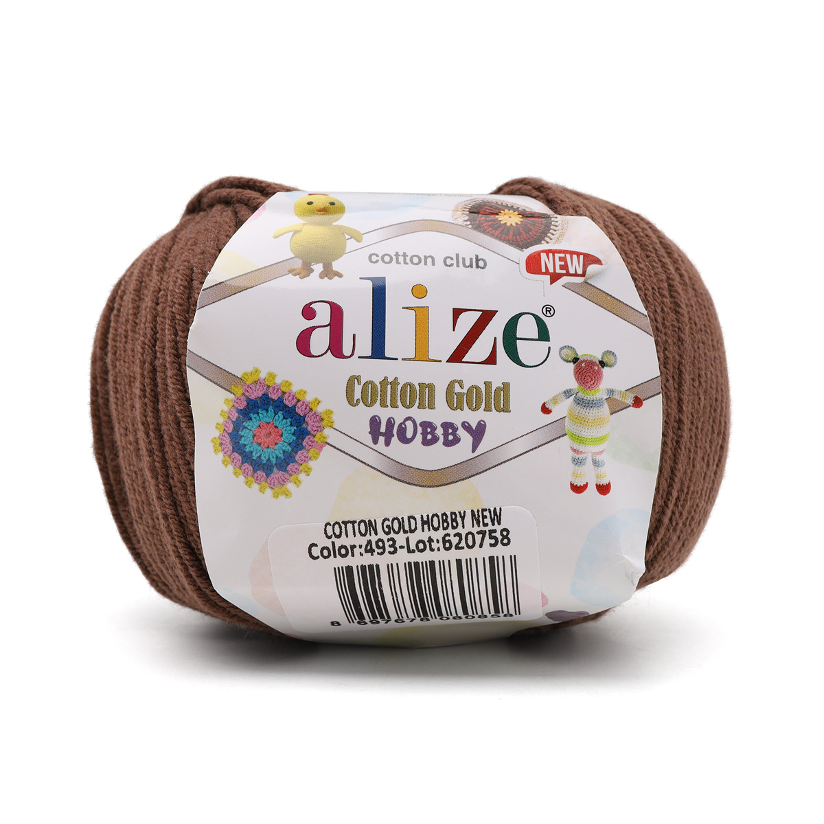 

Пряжа Alize Cotton Gold HobbyNew, 50 г, 165 м хлопок, акрил 493 коричневый, 10 мотков