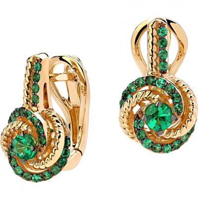 

Серьги из желтого золота с изумрудом Эстет 01С5313552-1, 01С5313552-1