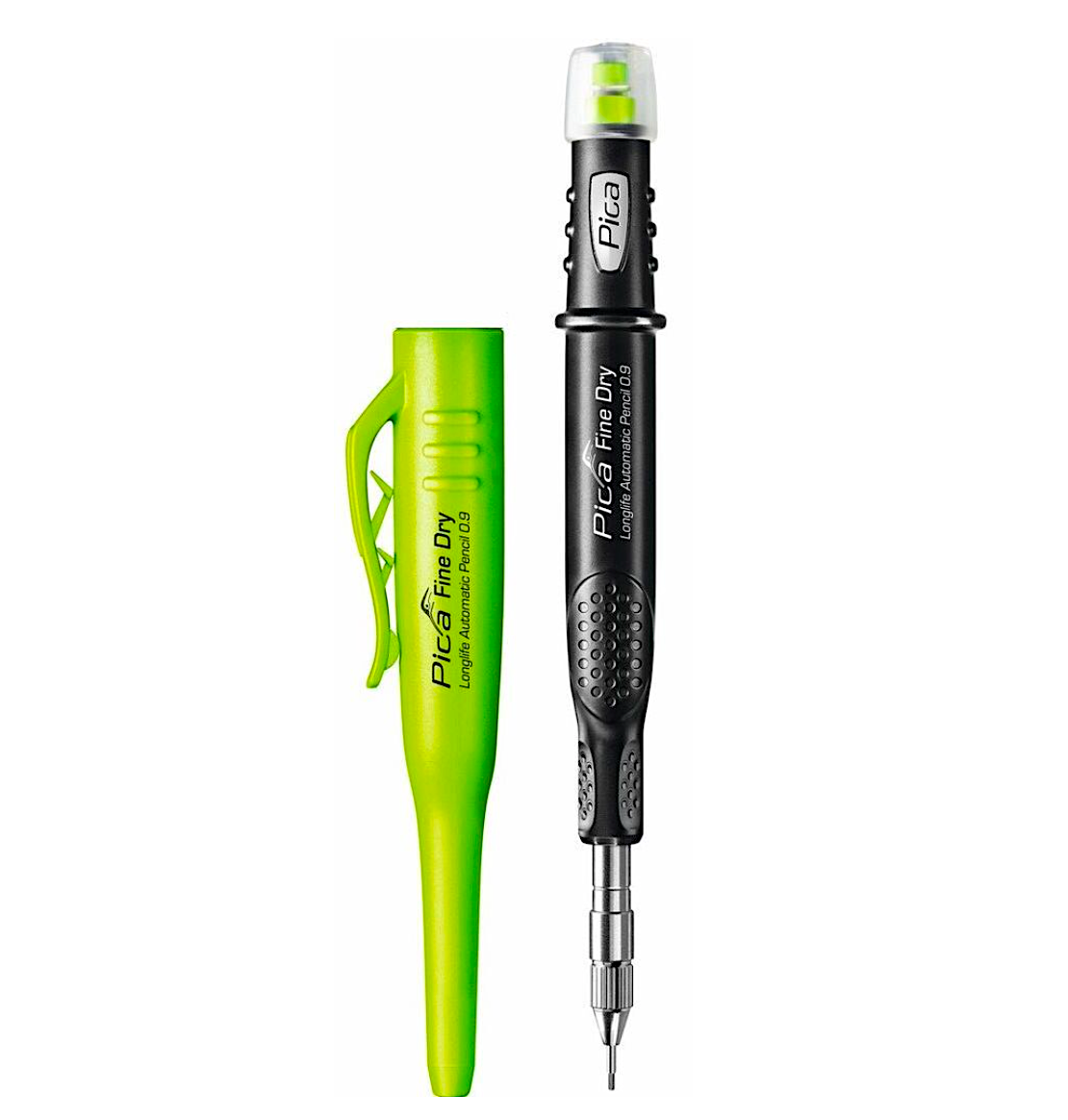 Строительный карандаш автоматический Pica FINE Dry 7070 с грифелем 0,9 мм циркуль металлический 150 мм в пластиковом пенале с грифелем