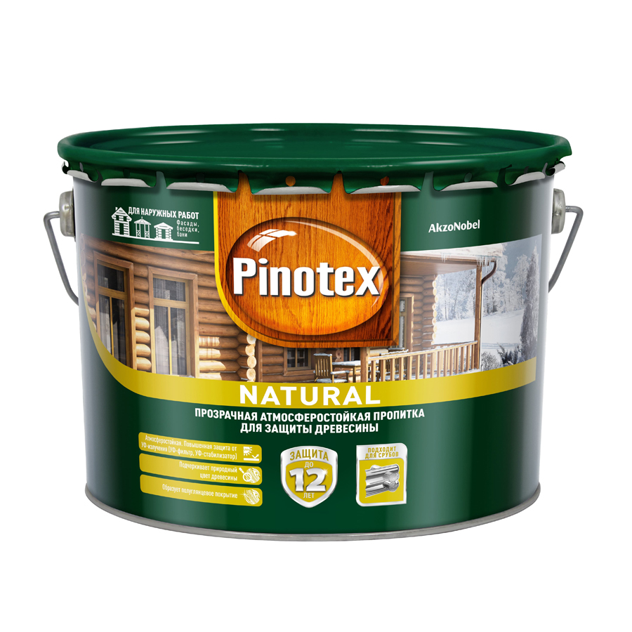 фото Защитная пропитка pinotex natural подчеркивающая натуральный оттенок древесины 9 л