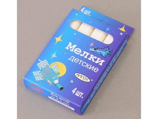 

Мел белый 04шт, квадратный АЛГЕМ школьный, НМБ-4