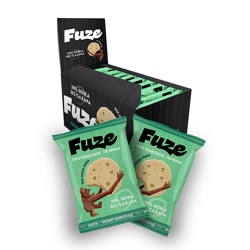 фото Протеиновое печенье fuze, 40 гр*9 шт, вкус: мята-белый шоколад 4uze