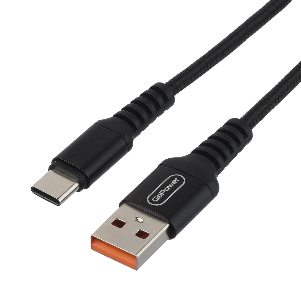 Кабель GoPower GP02T USB - Type-C, 2.4 А, 1 м, черный (00-00022791)