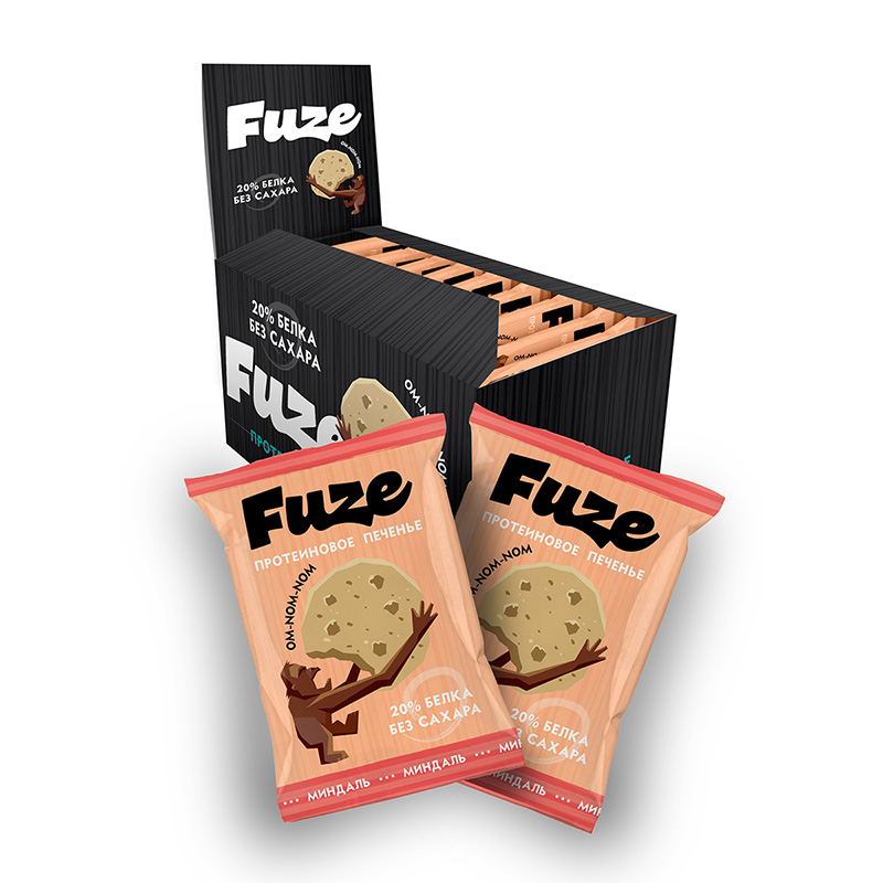 Протеиновое печенье Fuze, 40 гр*9 шт, вкус: миндаль