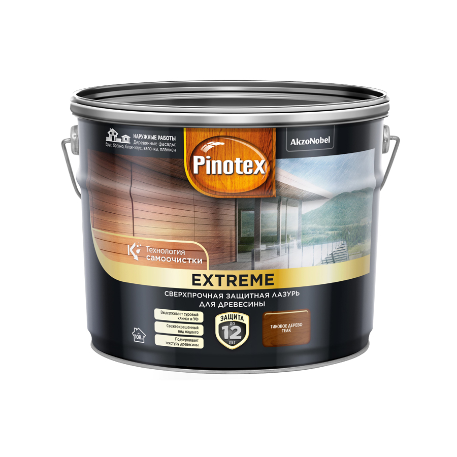 

Защитная лазурь Pinotex Extreme сверхпрочная с эффектом самоочистки тик 9 л