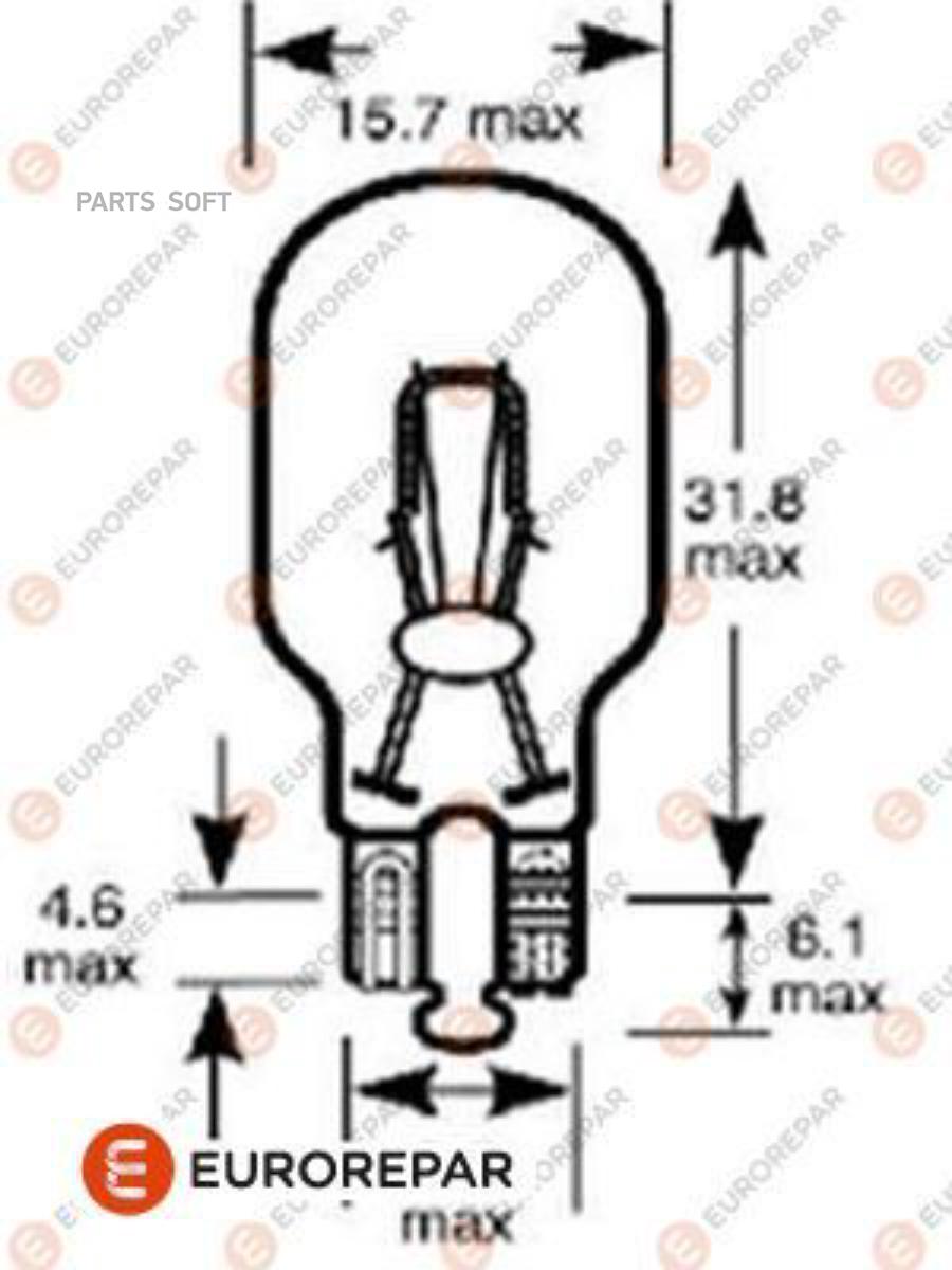 Лампа накаливания ЛАМПА 12V W16W W2.1X9.5D  (10шт в упаковке)