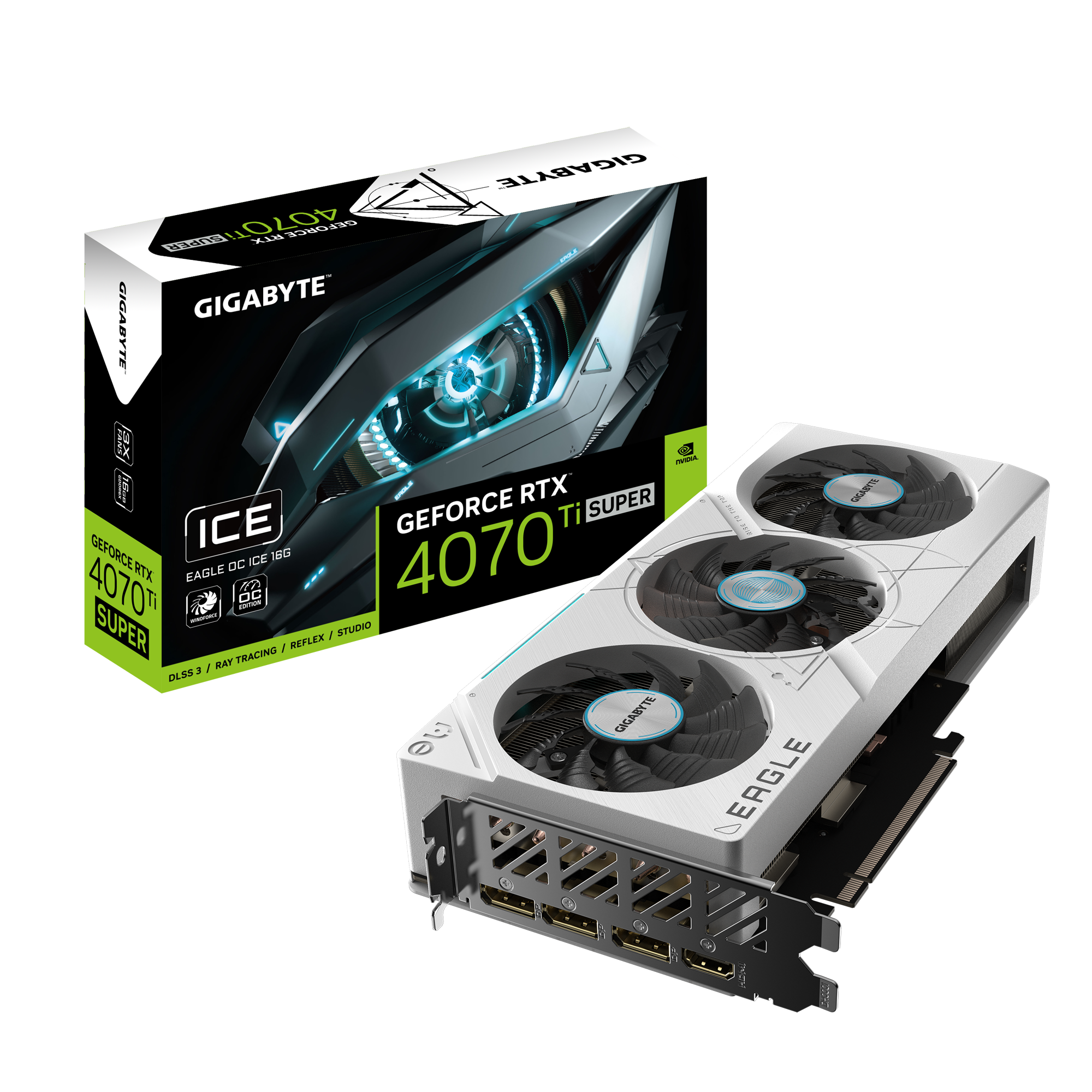 

Видеокарта GIGABYTE GeForce RTX 4070 Ti SUPER EAGLE OC ICE (GV-N407TSEAGLEOCICE-16GD), Серый, GeForce RTX 4070 Ti SUPER EAGLE OC ICE