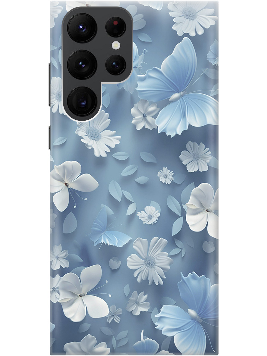 

Силиконовый чехол на Samsung Galaxy S22 Ultra с принтом "Голубые бабочки", Прозрачный;белый;голубой, 735250110