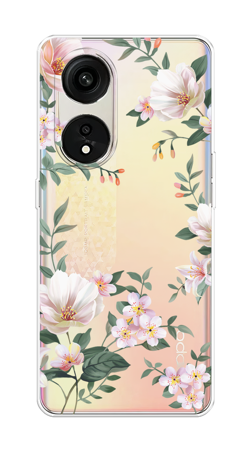 

Чехол на OPPO Reno 8T 5G "Beautiful white flowers", Бежевый;зеленый, 2513150-1