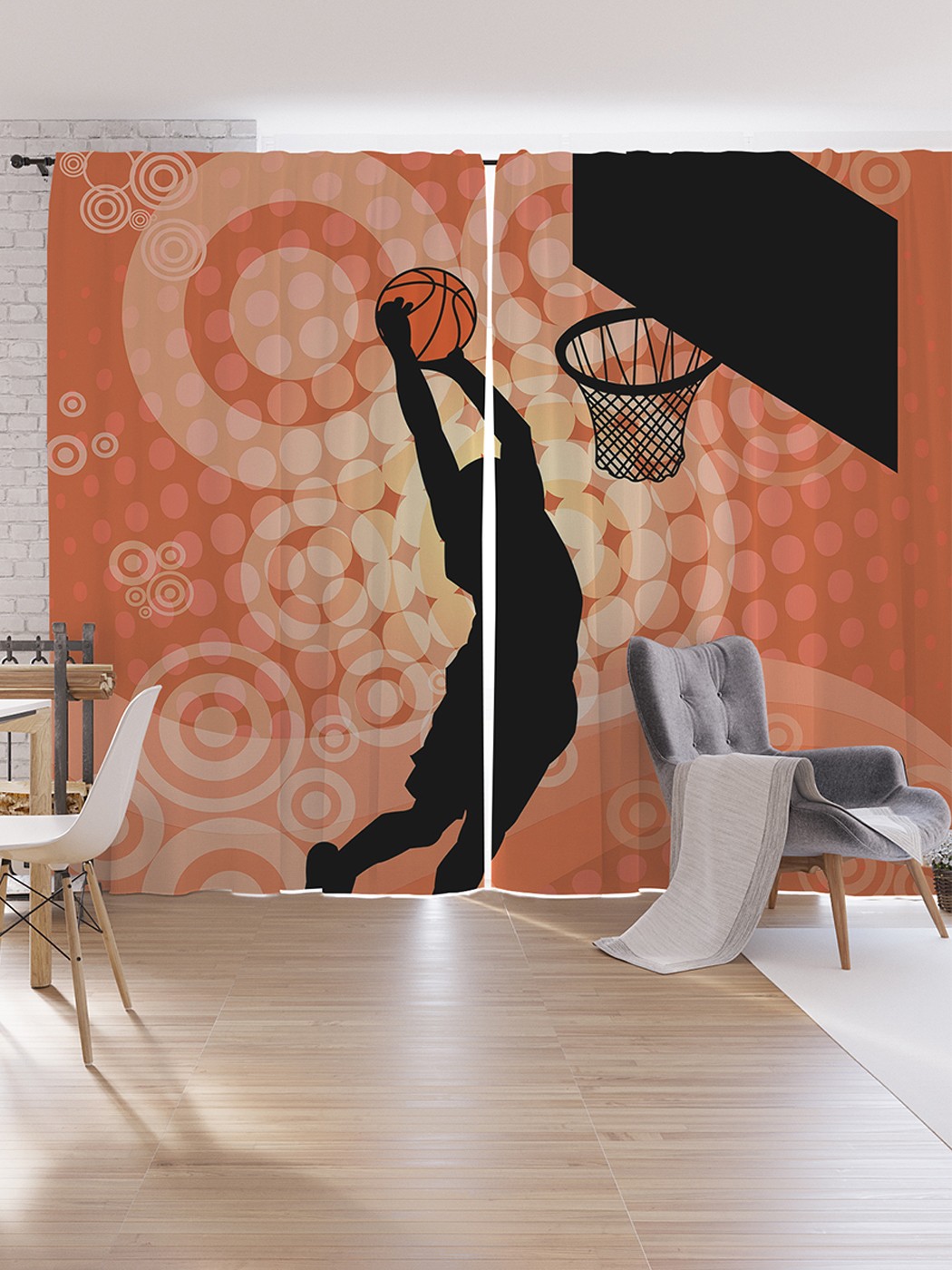 фото Шторы под лён joyarty "теневой баскетболист", серия oxford delux, 340х265 см