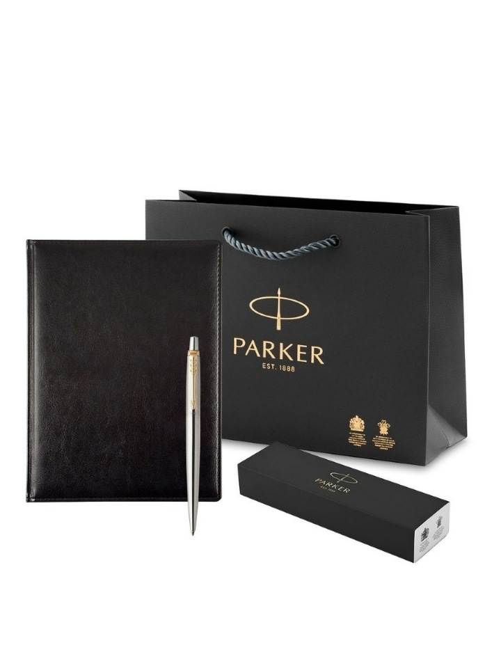 фото Набор подарочный: гладкий ежедневник и шариковая ручка parker jotter essential steel gt