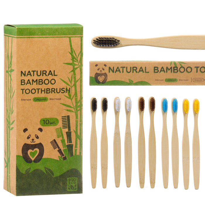 Зубная щетка Bio Eco бамбуковая средняя, микс цветов, 10 шт затерянные миры