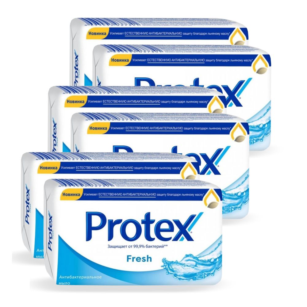 Комплект Антибактериальное туалетное мыло Protex Fresh 90 г х 6 шт комплект антибактериальное жидкое мыло protex herbal 300 мл х 2 шт