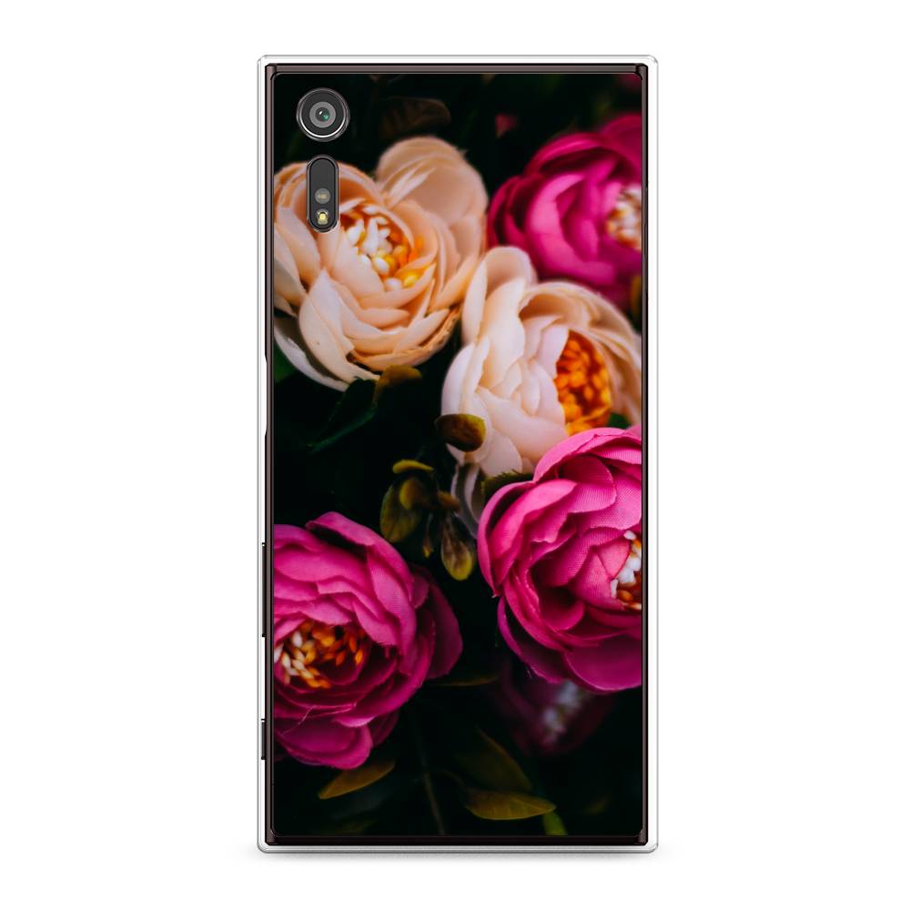 фото Силиконовый чехол "розовые пионы на черном" на sony xperia xz awog