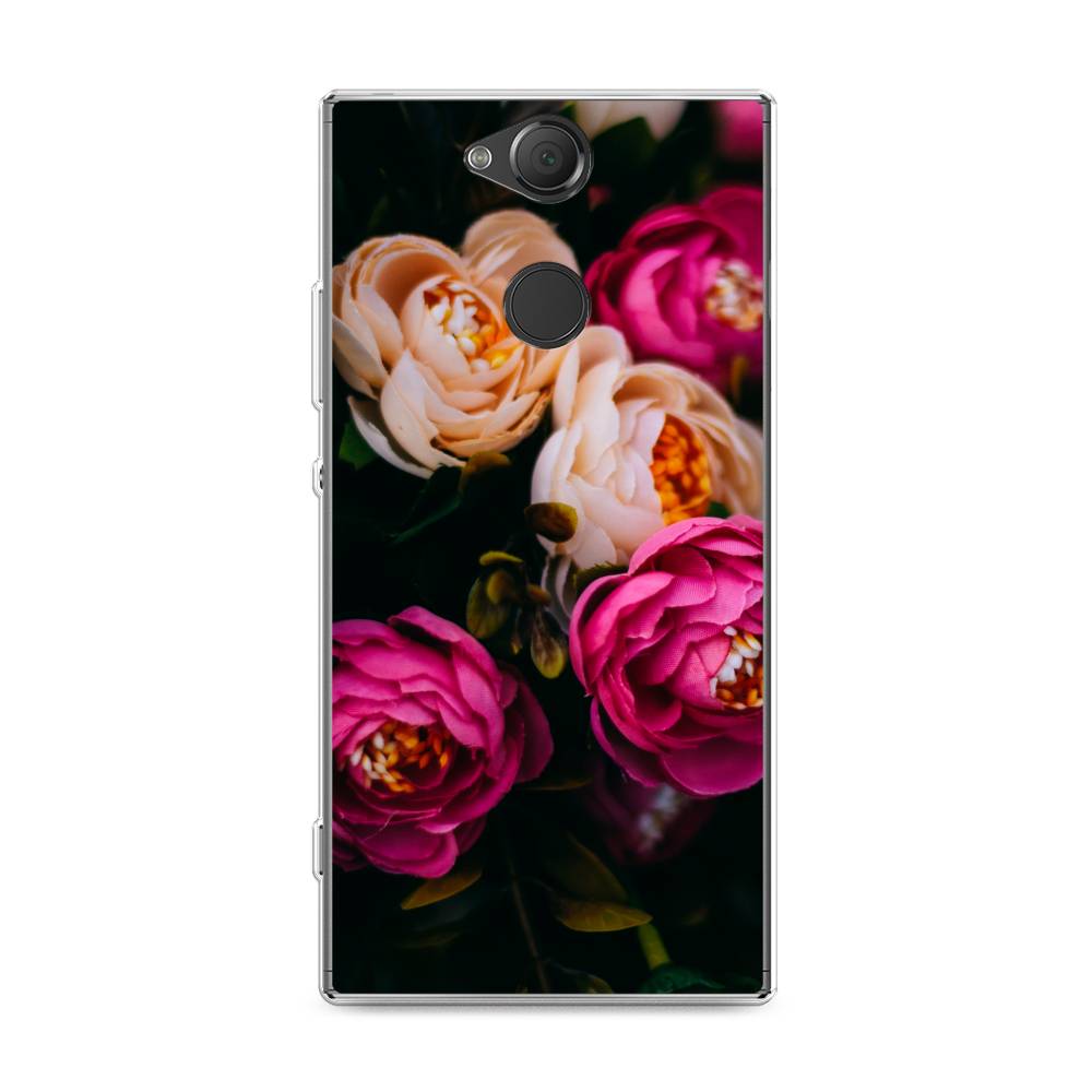 Силиконовый чехол "Розовые пионы на черном" на Sony Xperia XA2 Plus