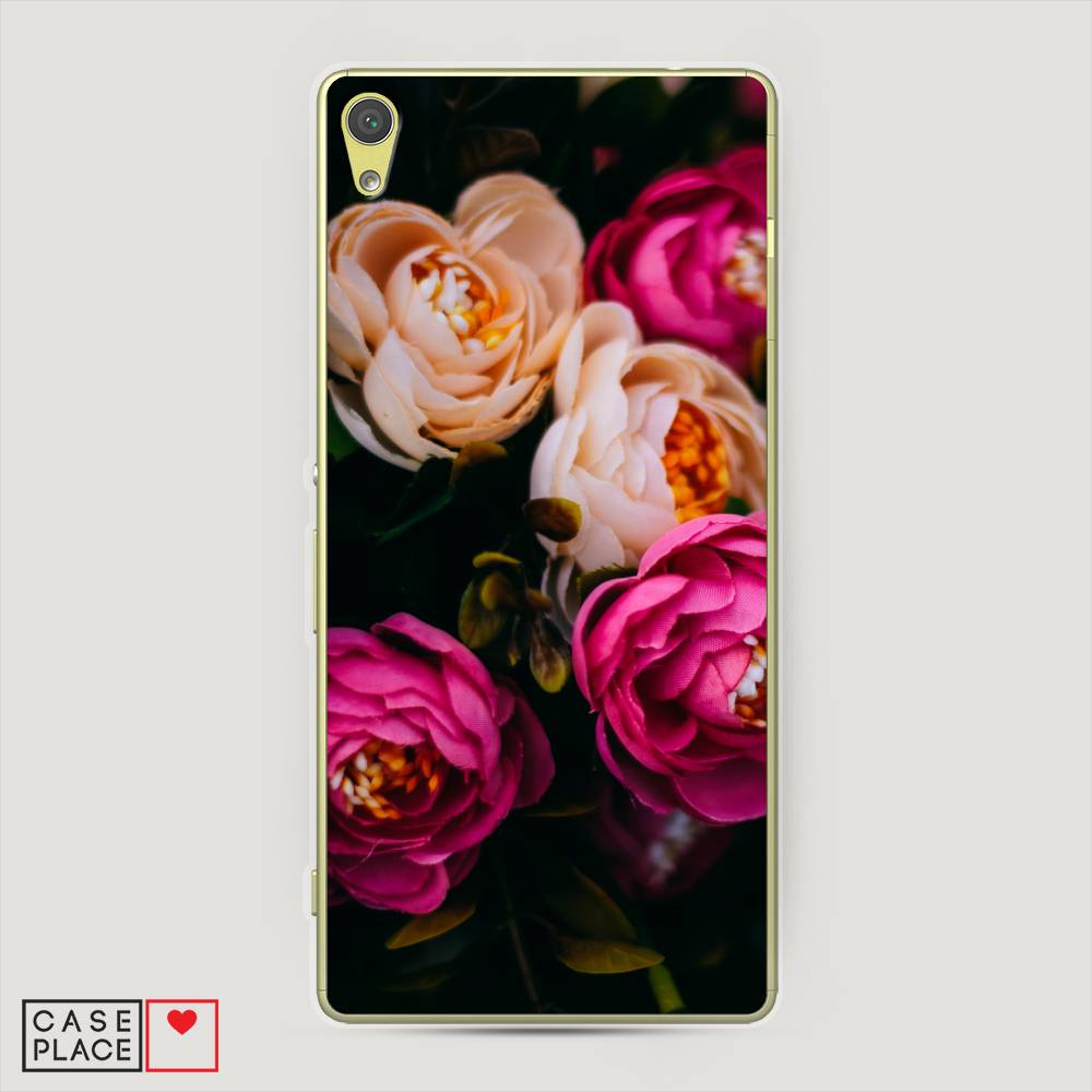 Силиконовый чехол "Розовые пионы на черном" на Sony Xperia XA