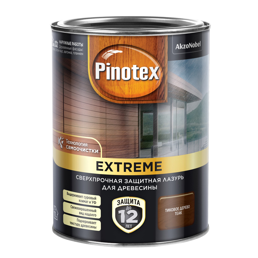

Защитная лазурь Pinotex Extreme сверхпрочная с эффектом самоочистки тик 0,9 л