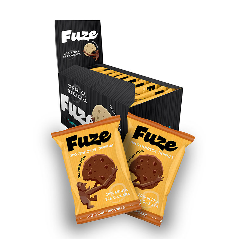 Протеиновое печенье Fuze, 40 гр*9 шт, вкус: апельсин-шоколад