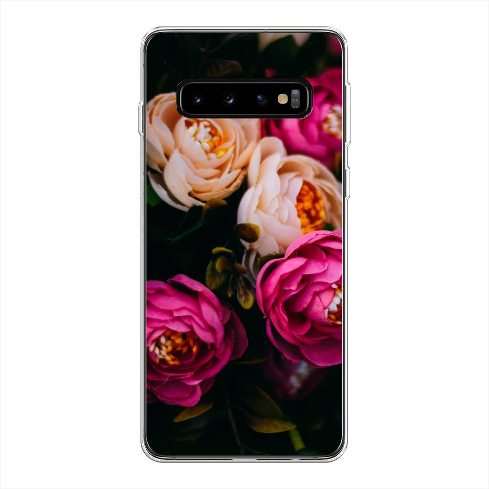 фото Силиконовый чехол "розовые пионы на черном" на samsung galaxy s10 + awog