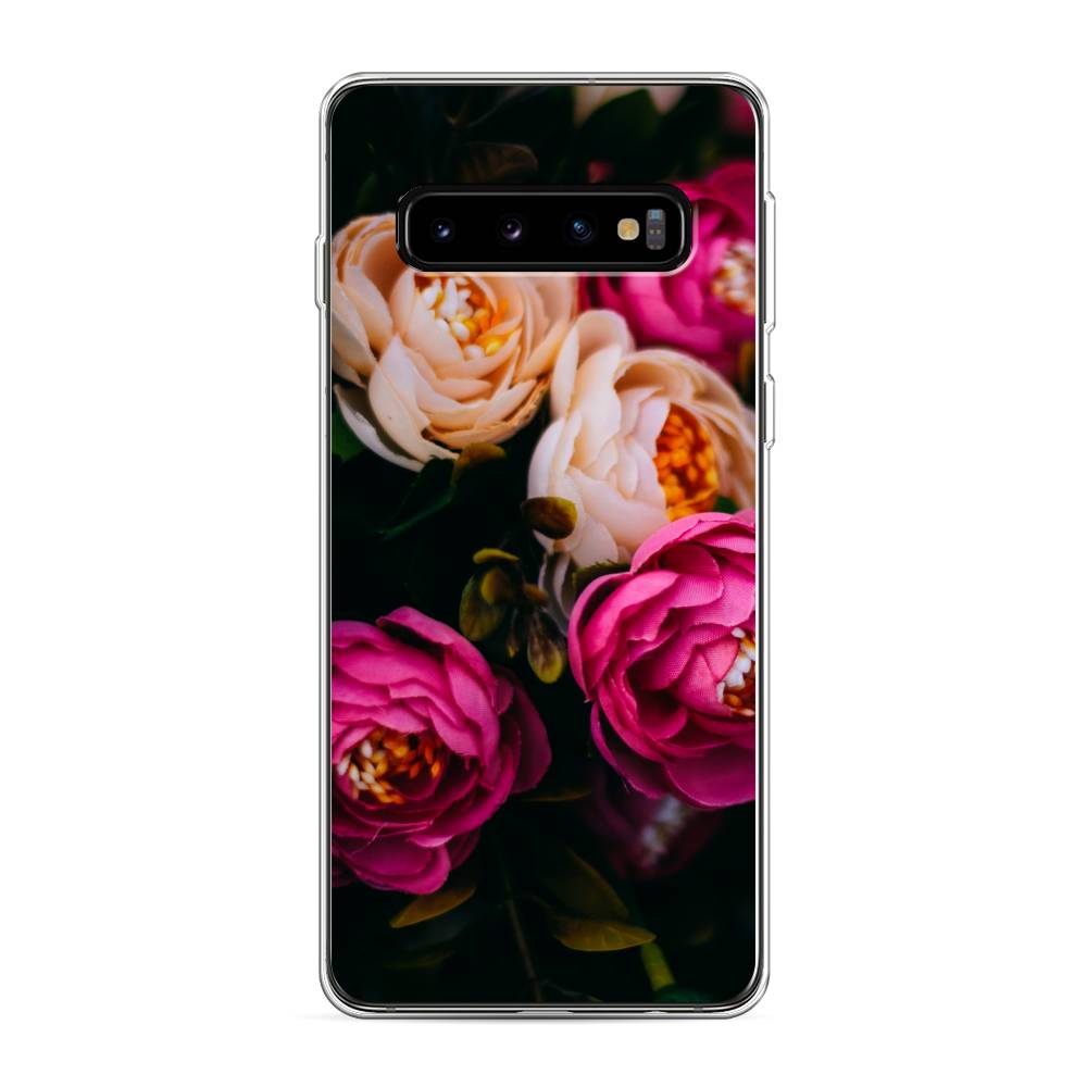 фото Силиконовый чехол "розовые пионы на черном" на samsung galaxy s10 awog