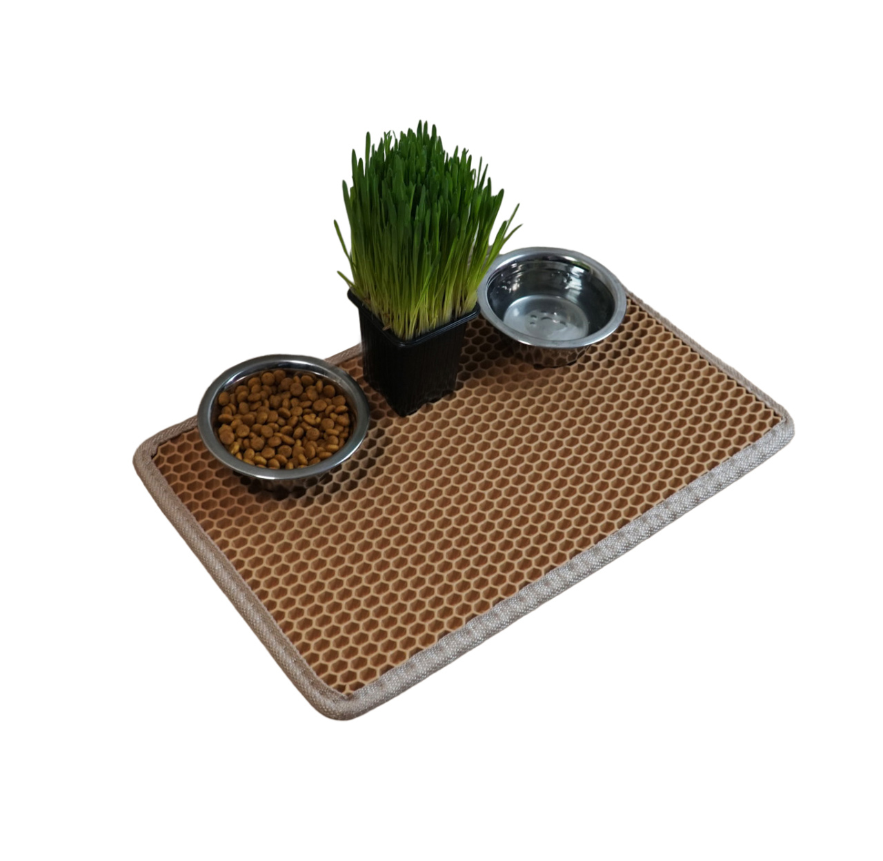 Коврик под миску для животных Carstar, бежевый, с окантовкой, ЭВА, 25 x 40 см