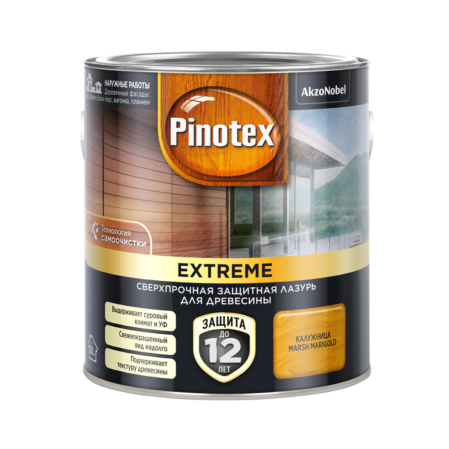 

Защитная лазурь Pinotex Extreme сверхпрочная с эффектом самоочистки калужница 2,5 л