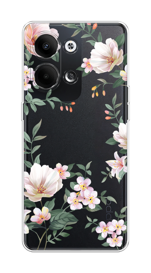 

Чехол на Oppo Reno9 "Beautiful white flowers", Бежевый;зеленый, 2512750-1