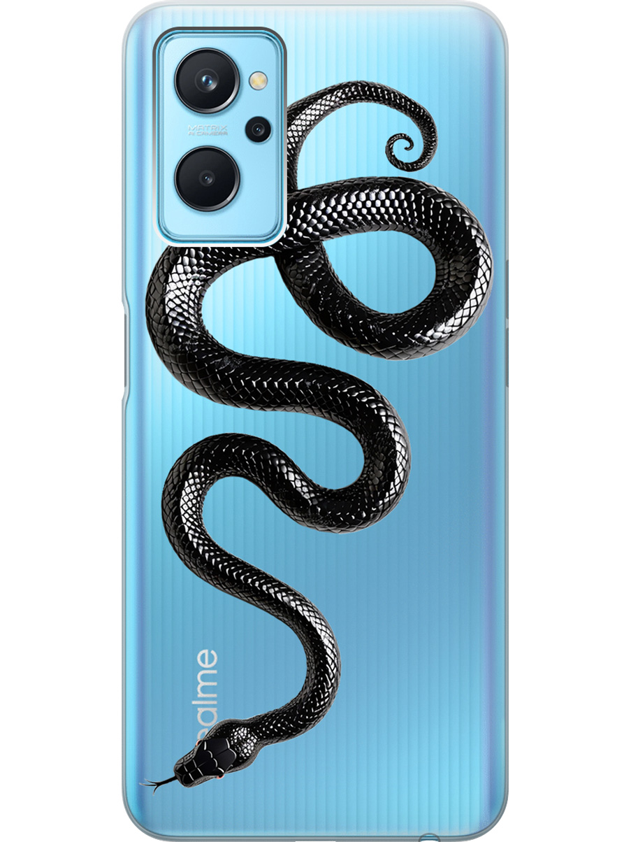 

Силиконовый чехол на Realme 9i с принтом "Черная мамба", Прозрачный;черный, 740189413