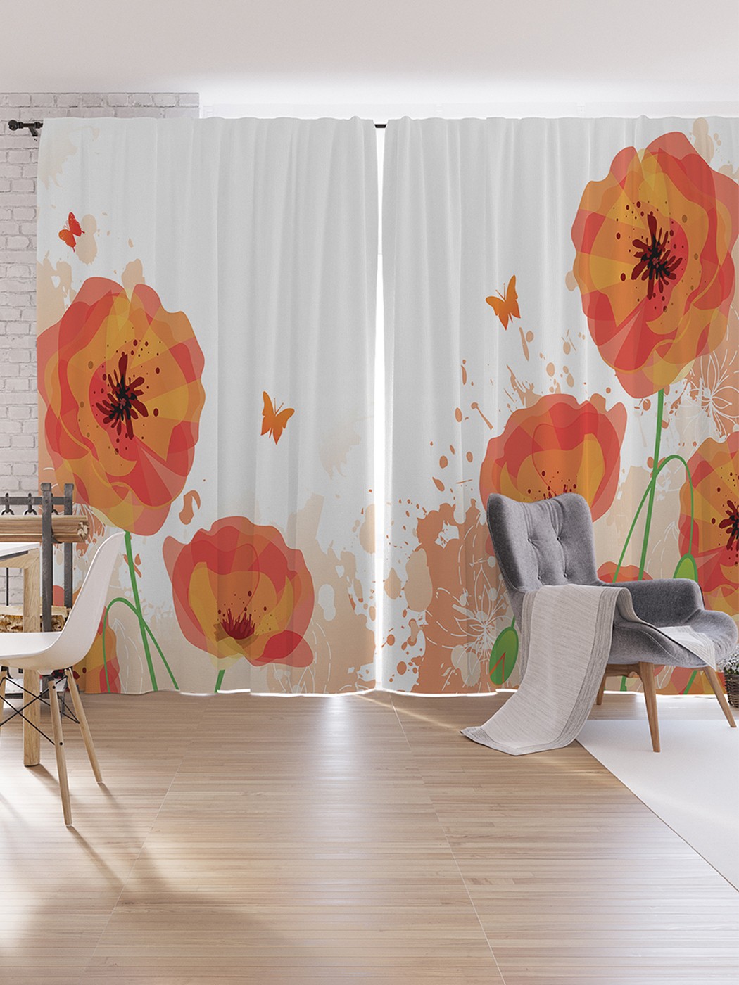 

Шторы под лён JoyArty "Нарисованные маки", серия Oxford DeLux, 340х265 см, Нарисованные маки