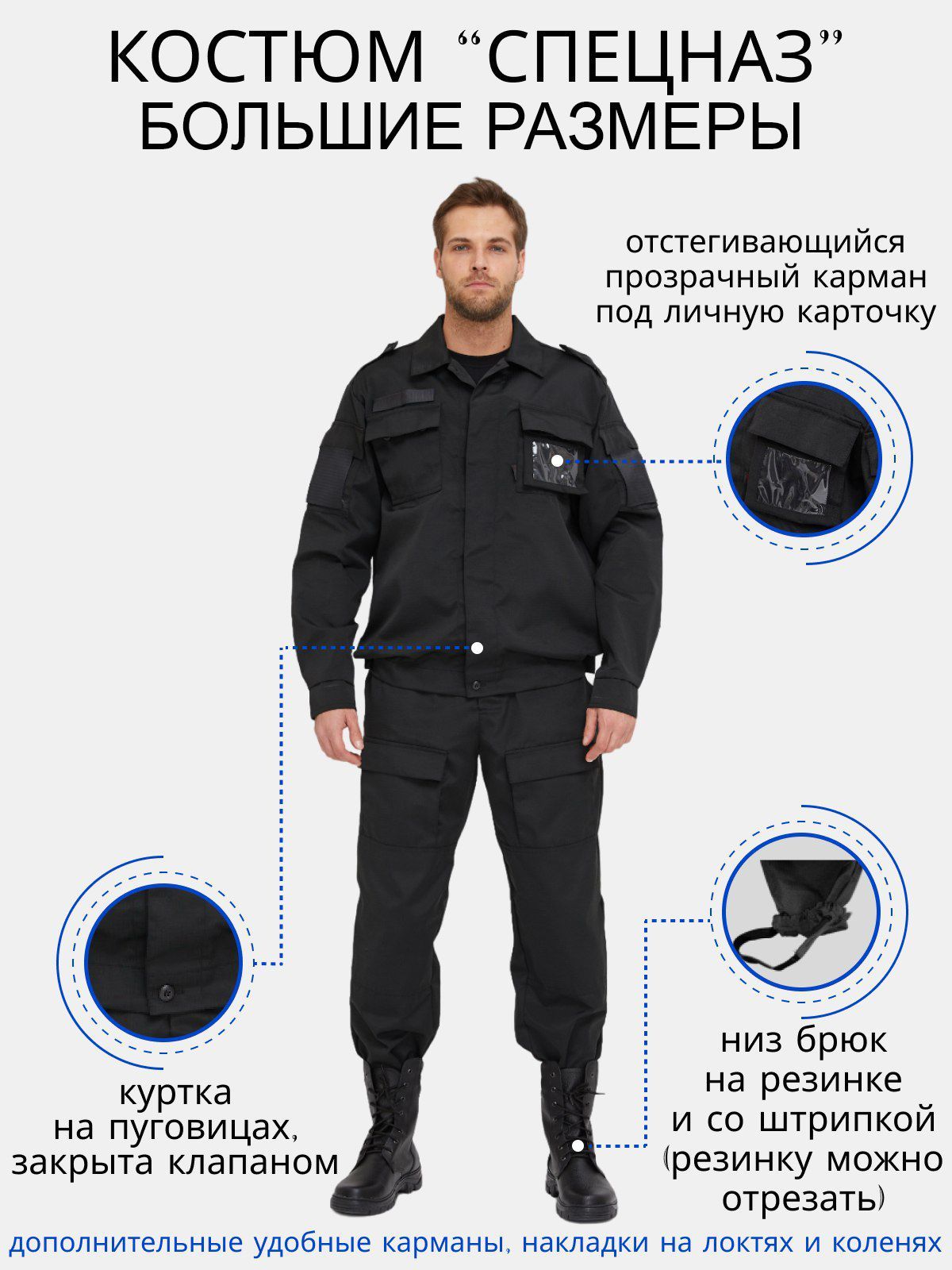 

Костюм рабочий мужской ЗАЩИТА СПЗ черный 56-58/182-188, СПЗ