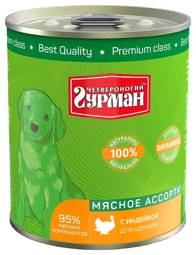 

Консервы для щенков Четвероногий гурман Мясное ассорти с индейкой, 340 г