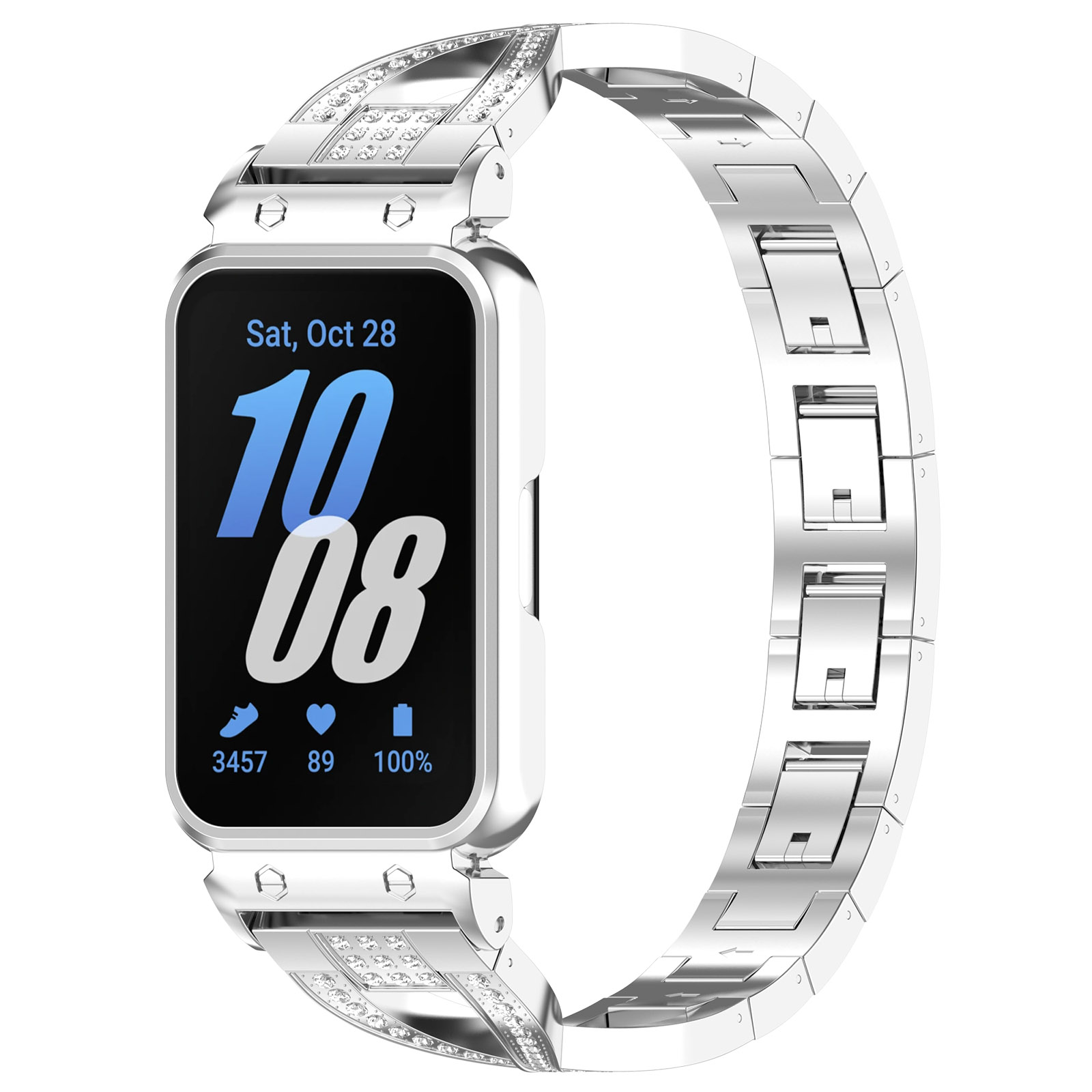 

Металлический ремешок с бампером для Samsung Galaxy Fit 3, со стразами, серебристый, Металлический ремешок с бампером для Samsung Galaxy Fit 3, со стразами,