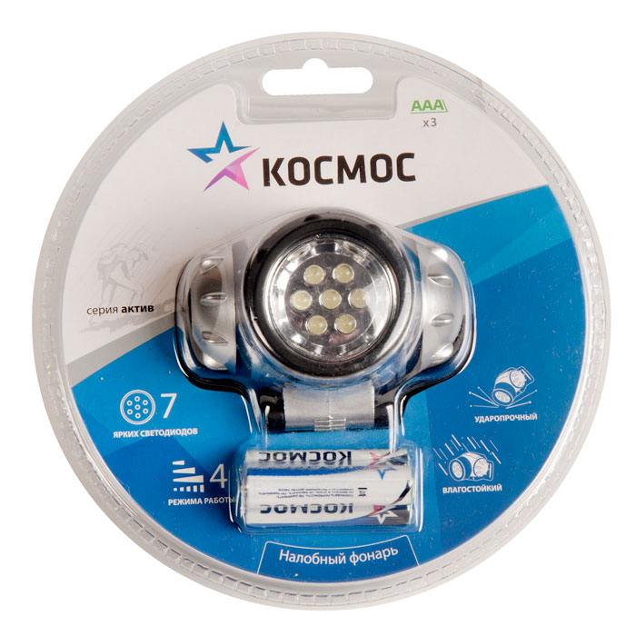 Фонарь светодиодный Космос налобный 3хAAA(R03) IP20 Космос KOC-H7-LED (без батареек) велосипедный фонарь космос