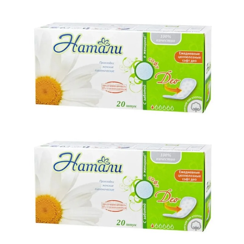 

Прокладки женские Натали Deo Soft, ежедневные, 20 шт х 2 упаковки, Белый