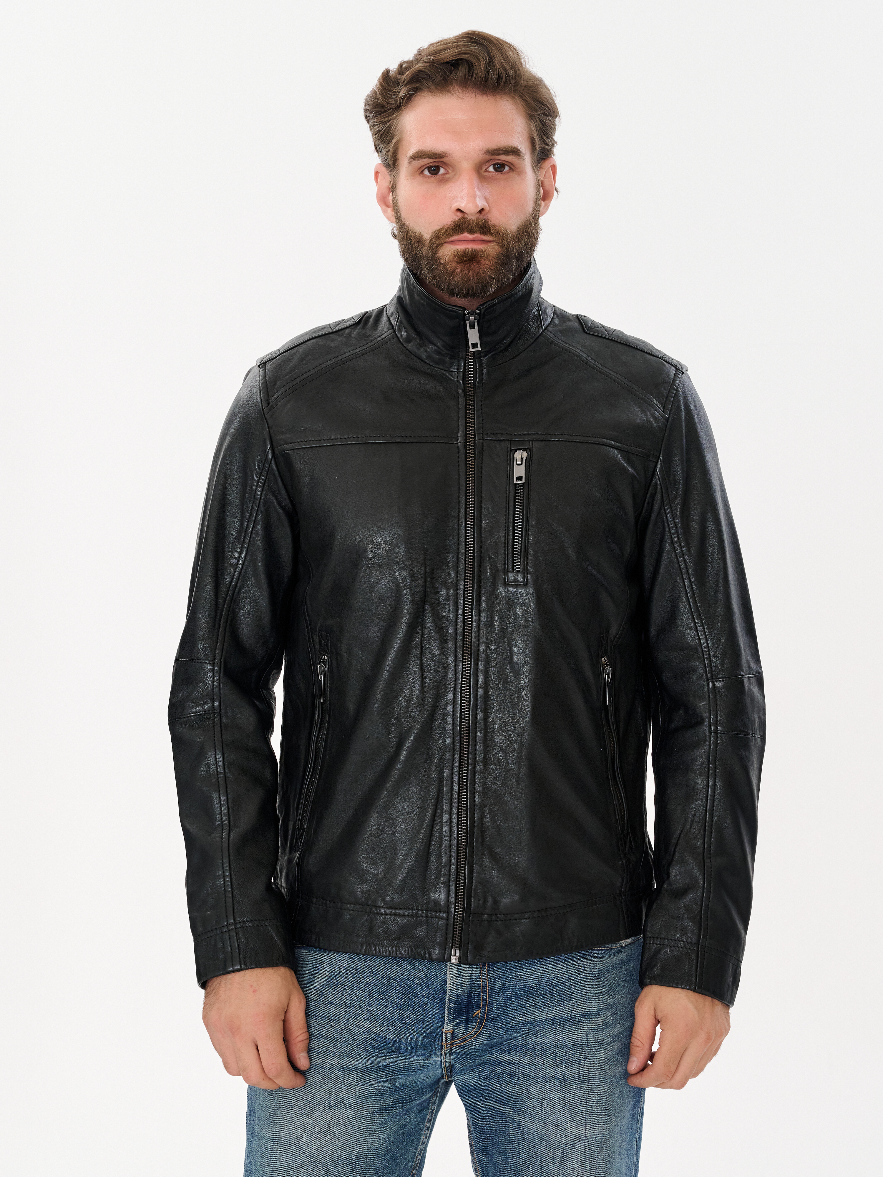 

Кожаная куртка мужская DAVID MOORE 8201 черная L, Черный, 8201