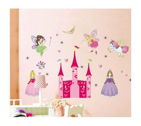 фото Интерьерная наклейка розовый замок и феечки с крылышками fachion stickers