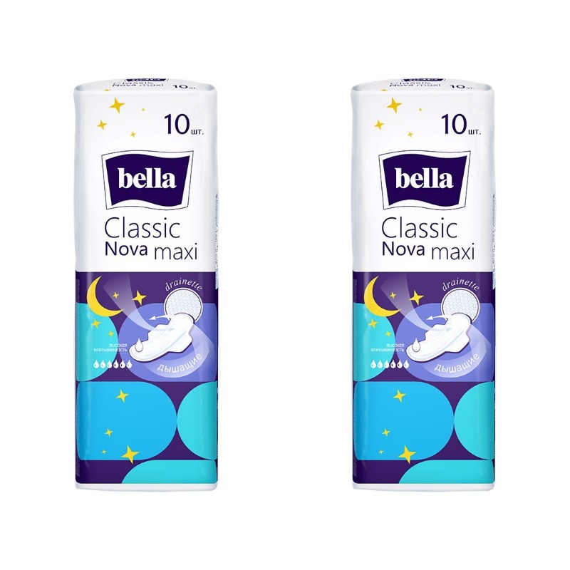 

Прокладки женские Bella Nova Maxi, 10 шт х 2 упаковки, Белый