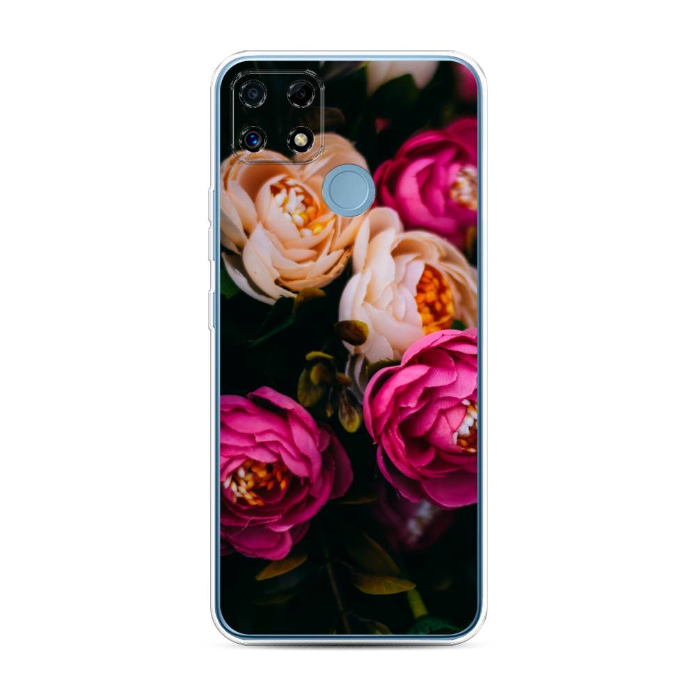 фото Силиконовый чехол "розовые пионы на черном" на realme c25s awog