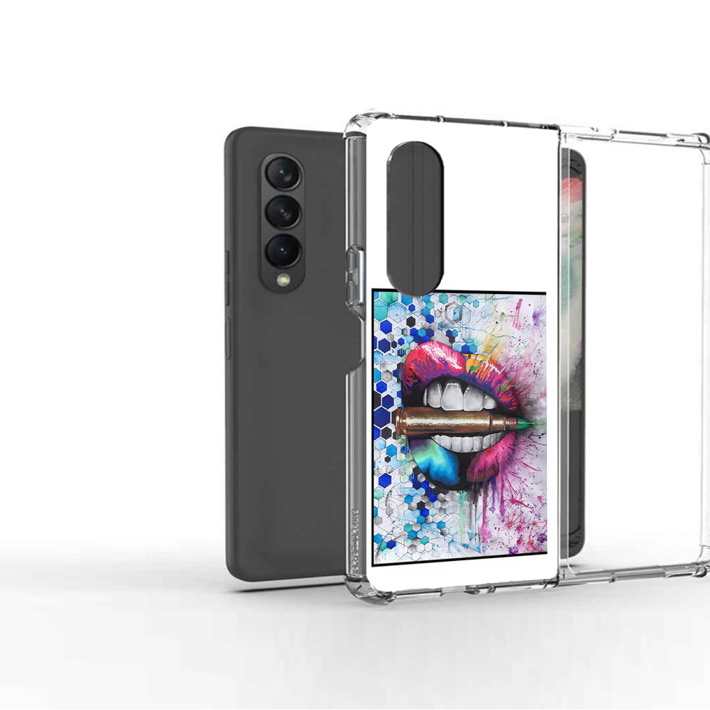 

Чехол MyPads Tocco для Samsung Galaxy Z Fold 3 разноцветные губы с пулей, Прозрачный, Tocco