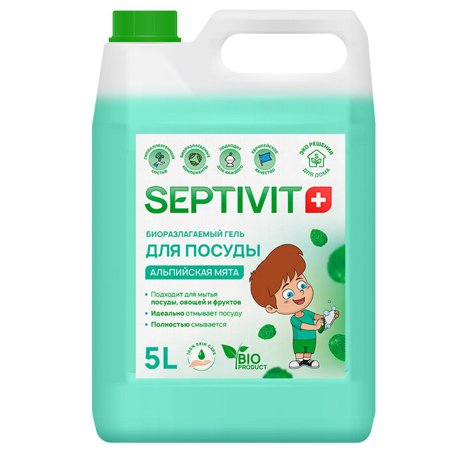 фото Средство для мытья посуды альпийская мята septivit premium 5л