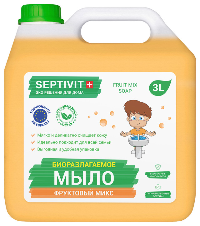 фото Жидкое мыло для рук фруктовый микс septivit premium 3л