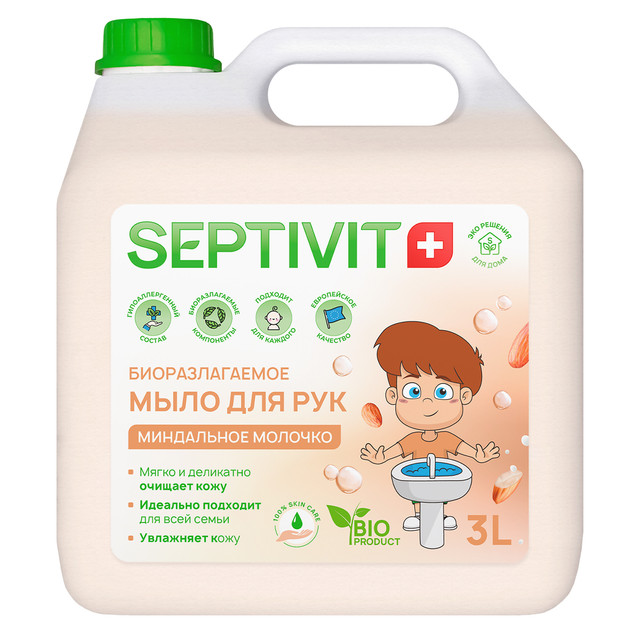 фото Жидкое мыло для рук миндальное молочко septivit premium 3л